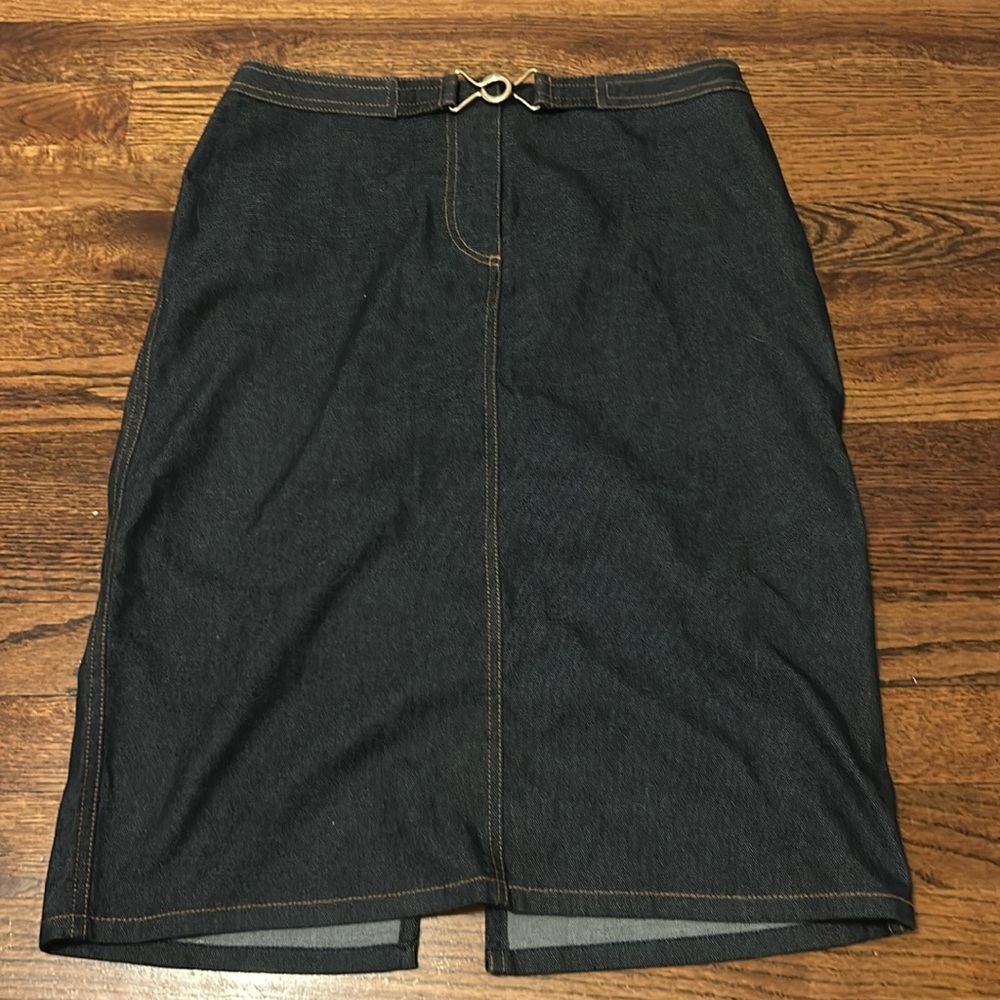 William B Midi denim skirt with butterfly belt